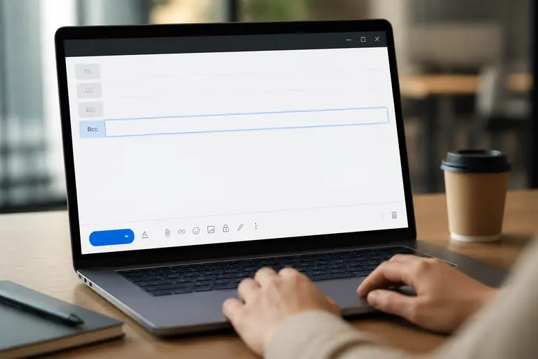 Interface d'un logiciel de messagerie avec le champ 'Cci' clairement affiché pour la rédaction d'un email.