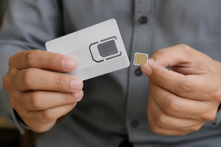 Support plastique de carte SIM avec les chiffres du code PUK imprimés.