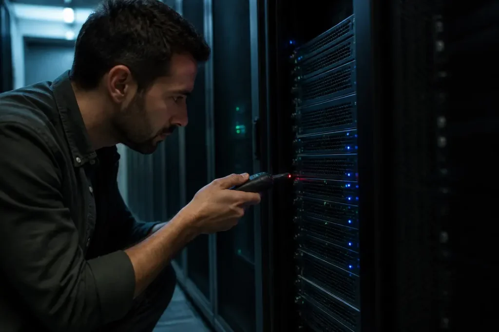 Expert en cybersécurité examine des serveurs, identifiant les deux catégories de logiciels malveillants.