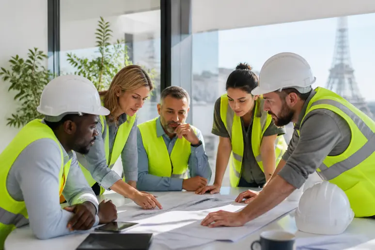 Des professionnels du BTP discutent de solutions d'assurance Prodigeo guide pour leur entreprise.