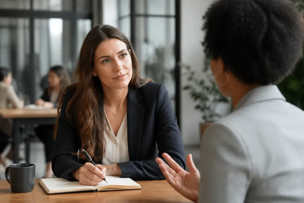 Consultant utilisant la méthode SONCASE pour comprendre les motivations d'un client en phase de découverte.