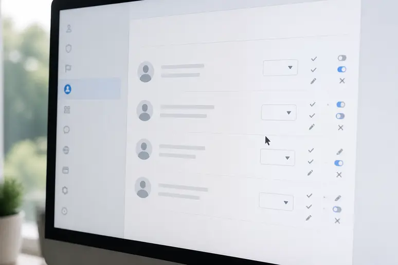 Menu des rôles d'une page sur un écran d'ordinateur, mettant en évidence la gestion des autorisations.