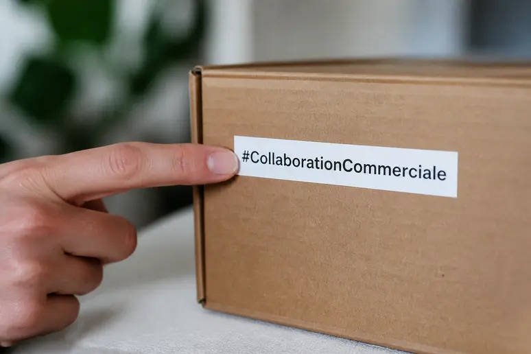 Signalétique claire sur un produit : #Publicité et nom de la marque partenaire.