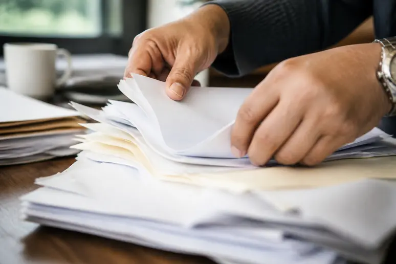 Mains rangeant des archives administratives pour assurer la conformité des dossiers RH