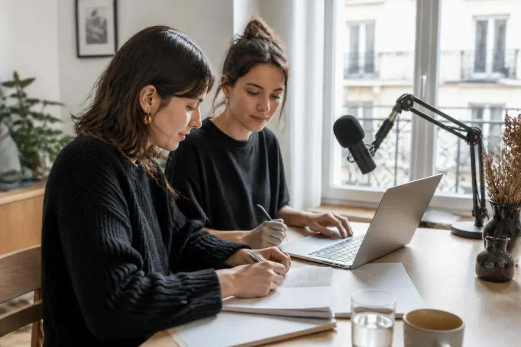 Deux créatrices échangent lors d'une session de queens gaming féminin en direct.