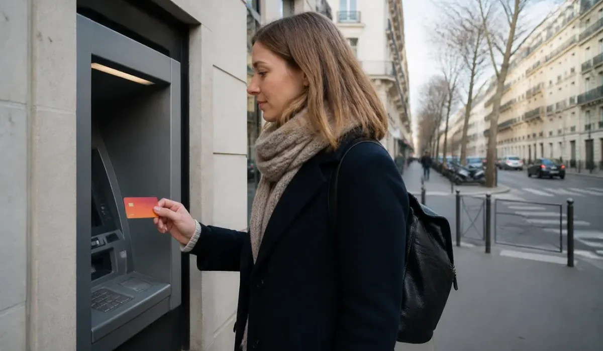 Un client effectue une opération de validation lors de l'activation carte SG sur un automate bancaire extérieur.