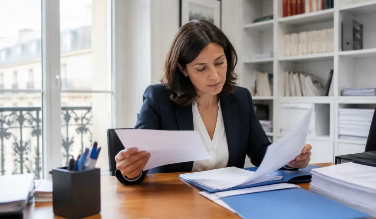 Un professionnel consultant des documents administratifs sur son bureau pour savoir comment choisir formation fiable.