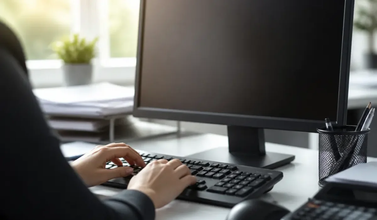 Spécialiste RH vérifiant un contrat intérim 35h dans un bureau, gestion des heures travaillées.