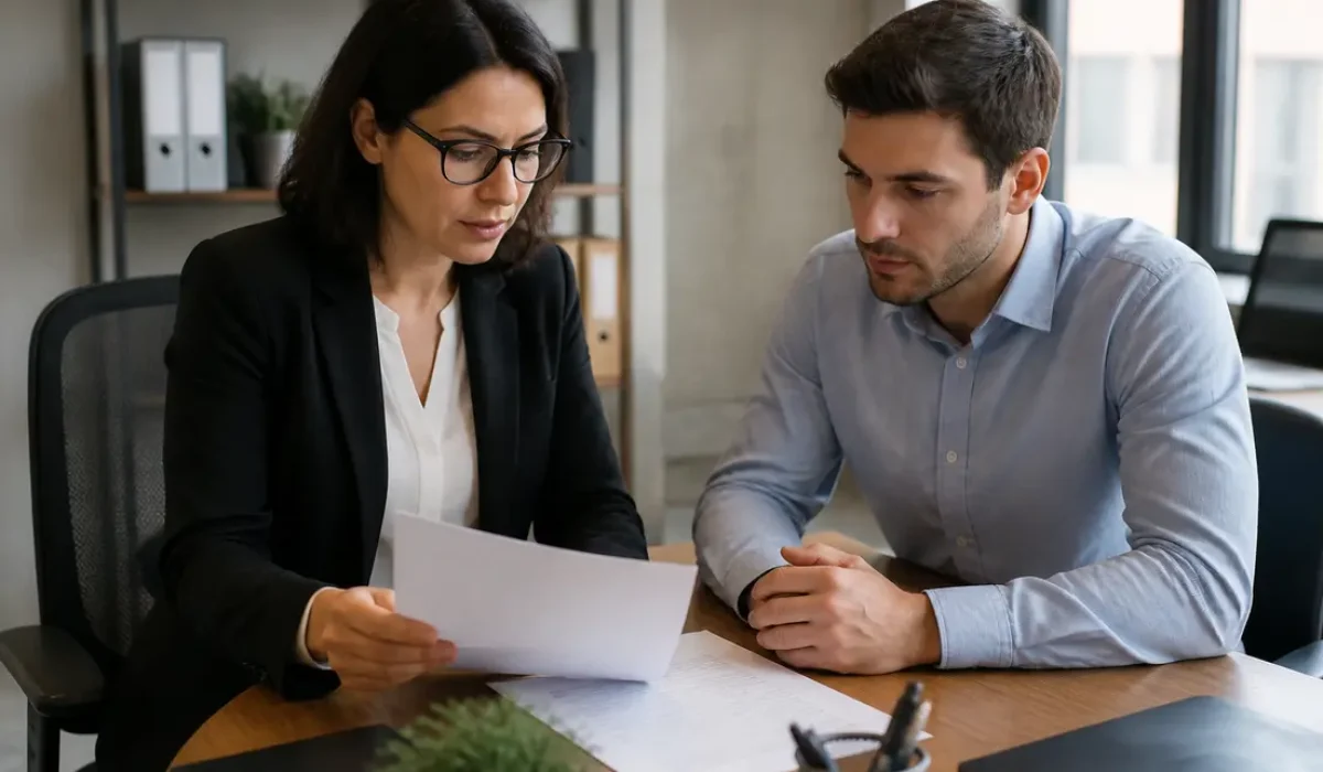 deux collaborateurs analysent des documents administratifs pour comprendre leurs droits salariés cession entreprise