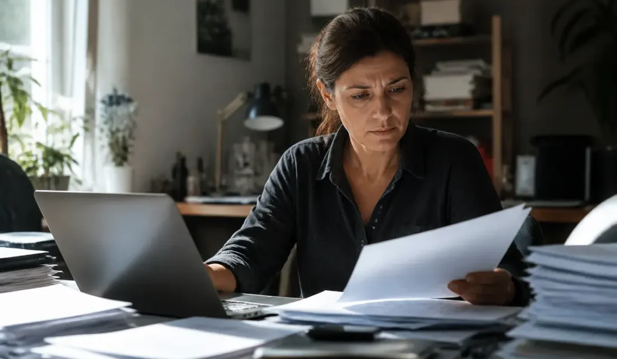 Propriétaire de PME française réfléchissant aux obligations pme-actu.fr 2026 dans son bureau.