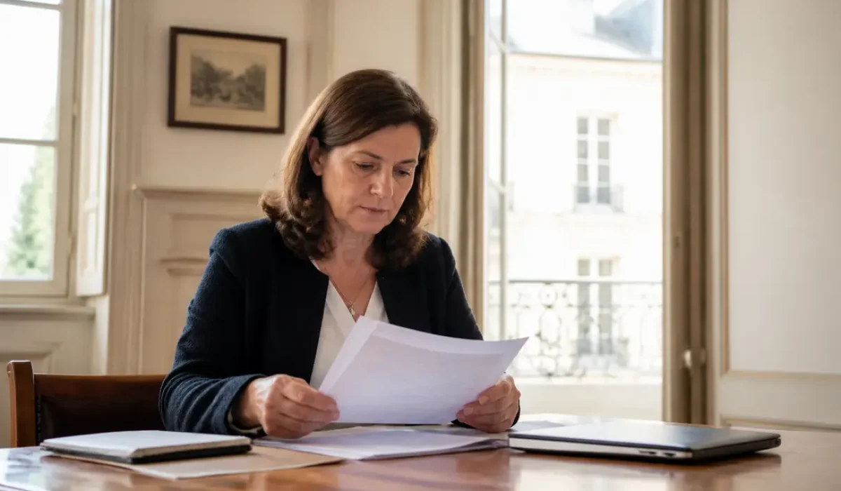 Employé consultant des documents administratifs sur son bureau avec le portail métier normandie